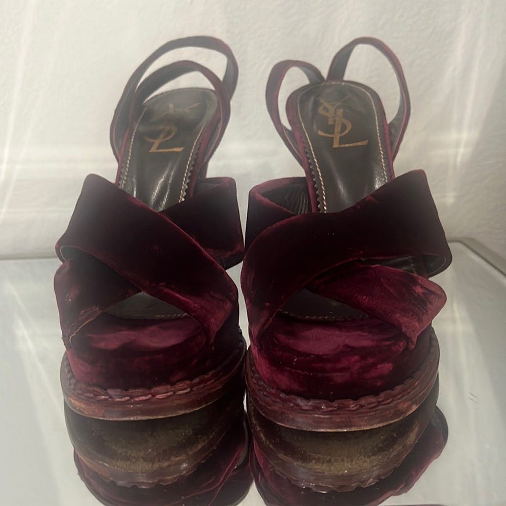 YSL Saint Laurent Paris Dark Red Velvet Tribute Platform Size 39